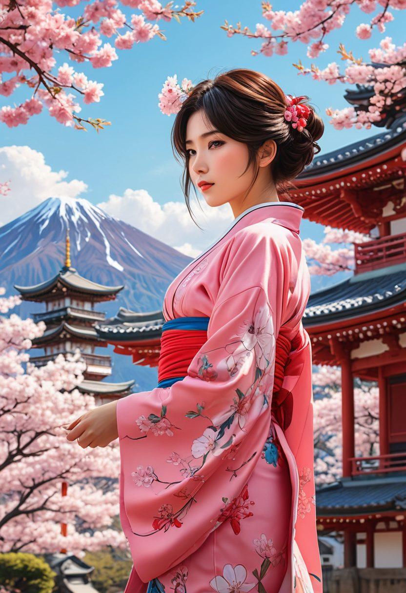 A vibrant collage showcasing various iconic anime and manga characters from the hentai genre, beautifully illustrated with bold colors. Include a serene background featuring cherry blossoms and traditional Japanese architecture, while playful erotic elements subtly emerge in the foreground. Capture the essence of fantasy and allure, reflecting a diverse range of artistic styles found in hentai. vibrant colors. super-realistic. anime style.